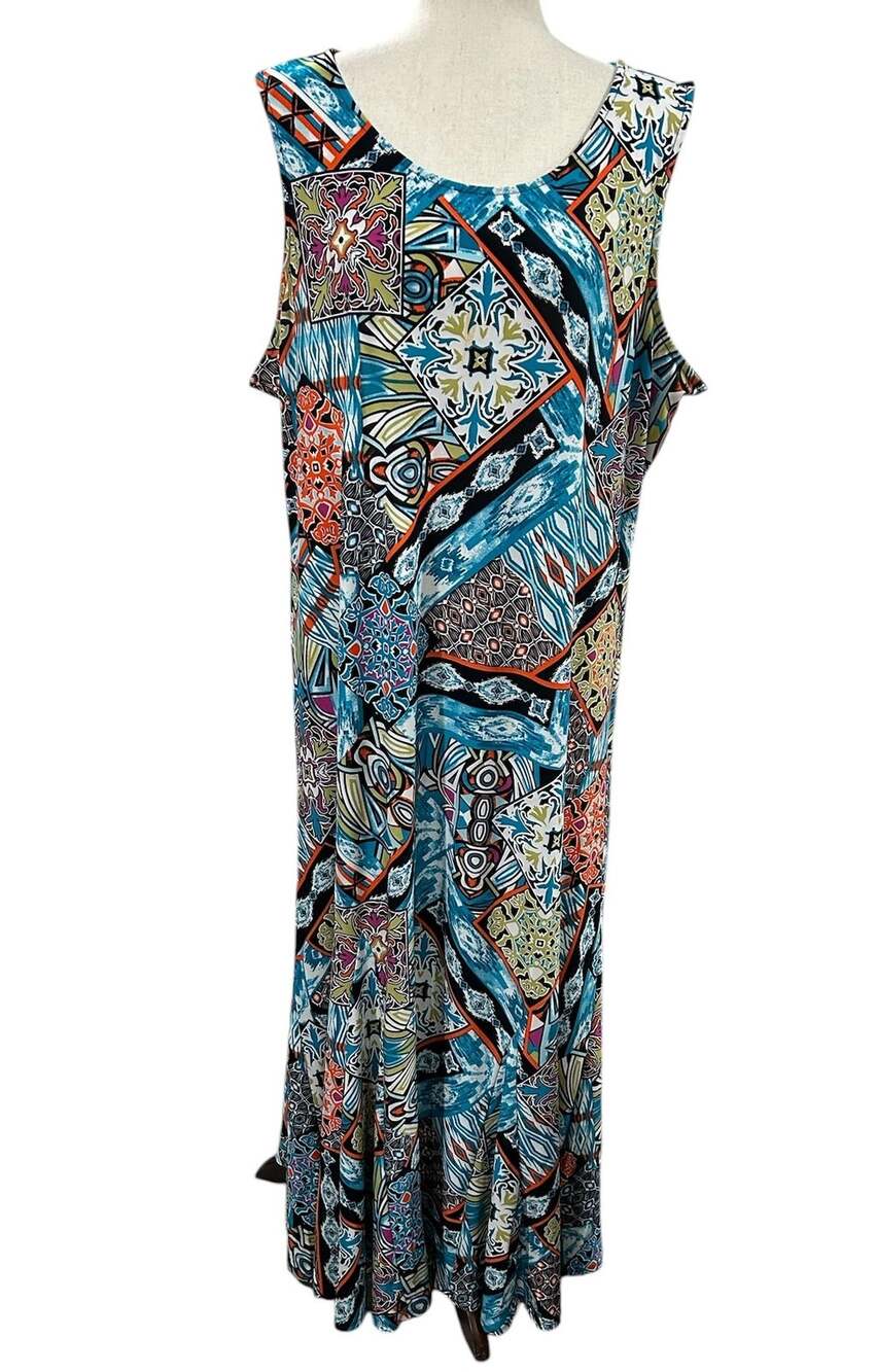 Attitudes by Renee Printed Godet Sleeveless Maxi Dress Plus Size 2X EUC